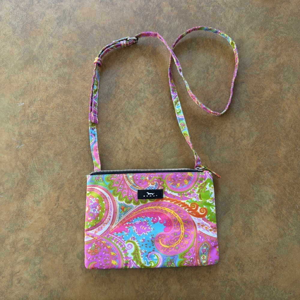 SCOUT Crossbody Purse Bag Tropical Floral Paisley Pink Green 8.5x6